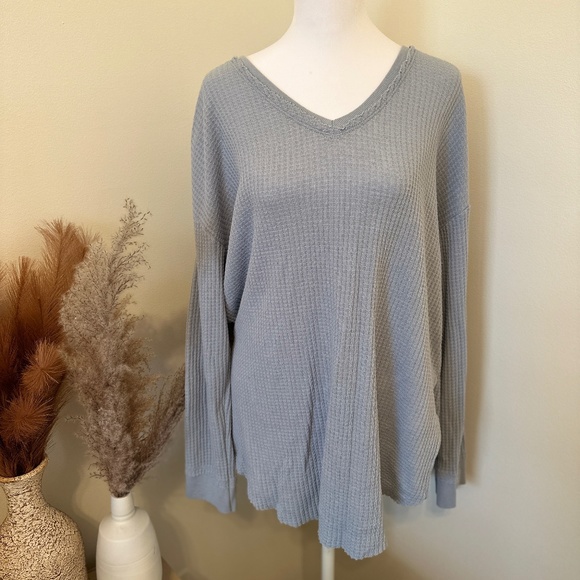 Dusty blue waffle top - Picture 1 of 3